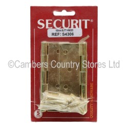 Securit Butt Hinges Brass Plated 100mm 2 Pack